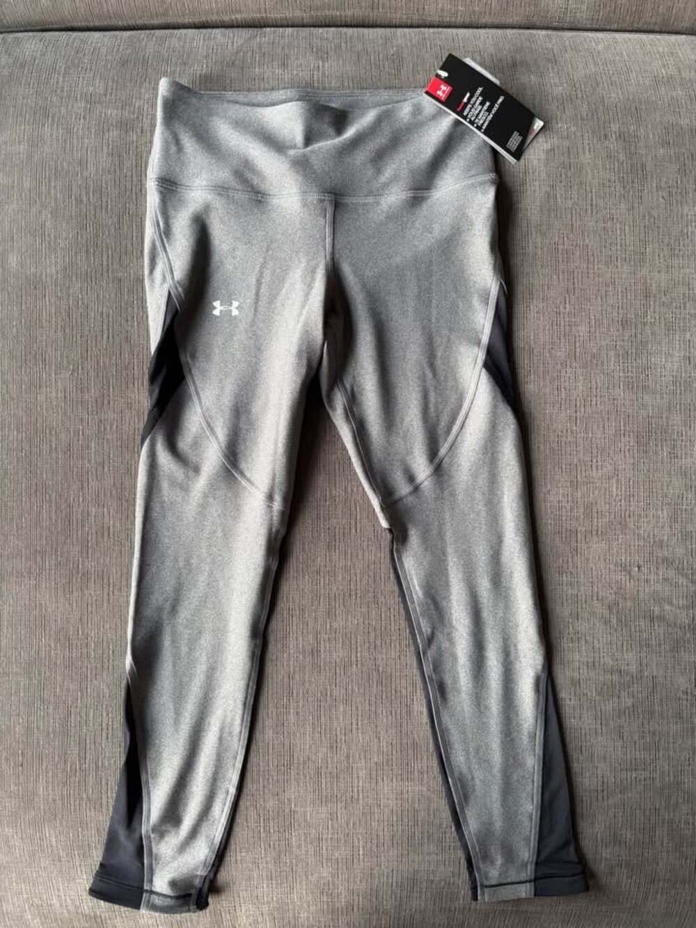 NWT Under Armour HeatGear Fashion Ankle Crop Leggings Gray Black Mesh Small
